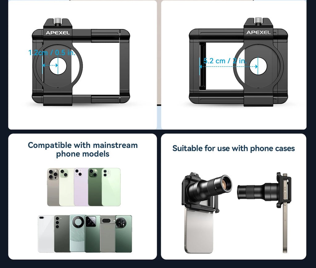 Lente Teleobjetivo 2 en 1 APEXEL 6x con Macro para Smartphone