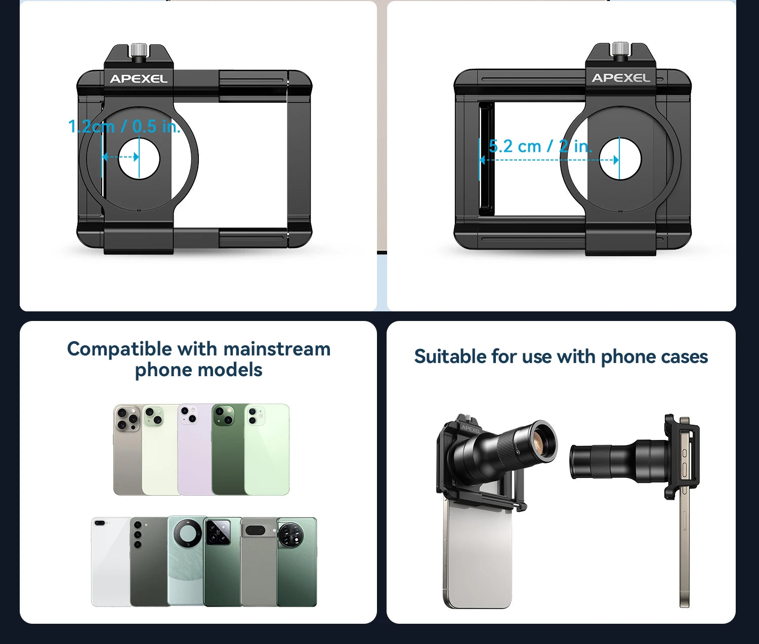 Lente Teleobjetivo 2 en 1 APEXEL 6x con Macro para Smartphone