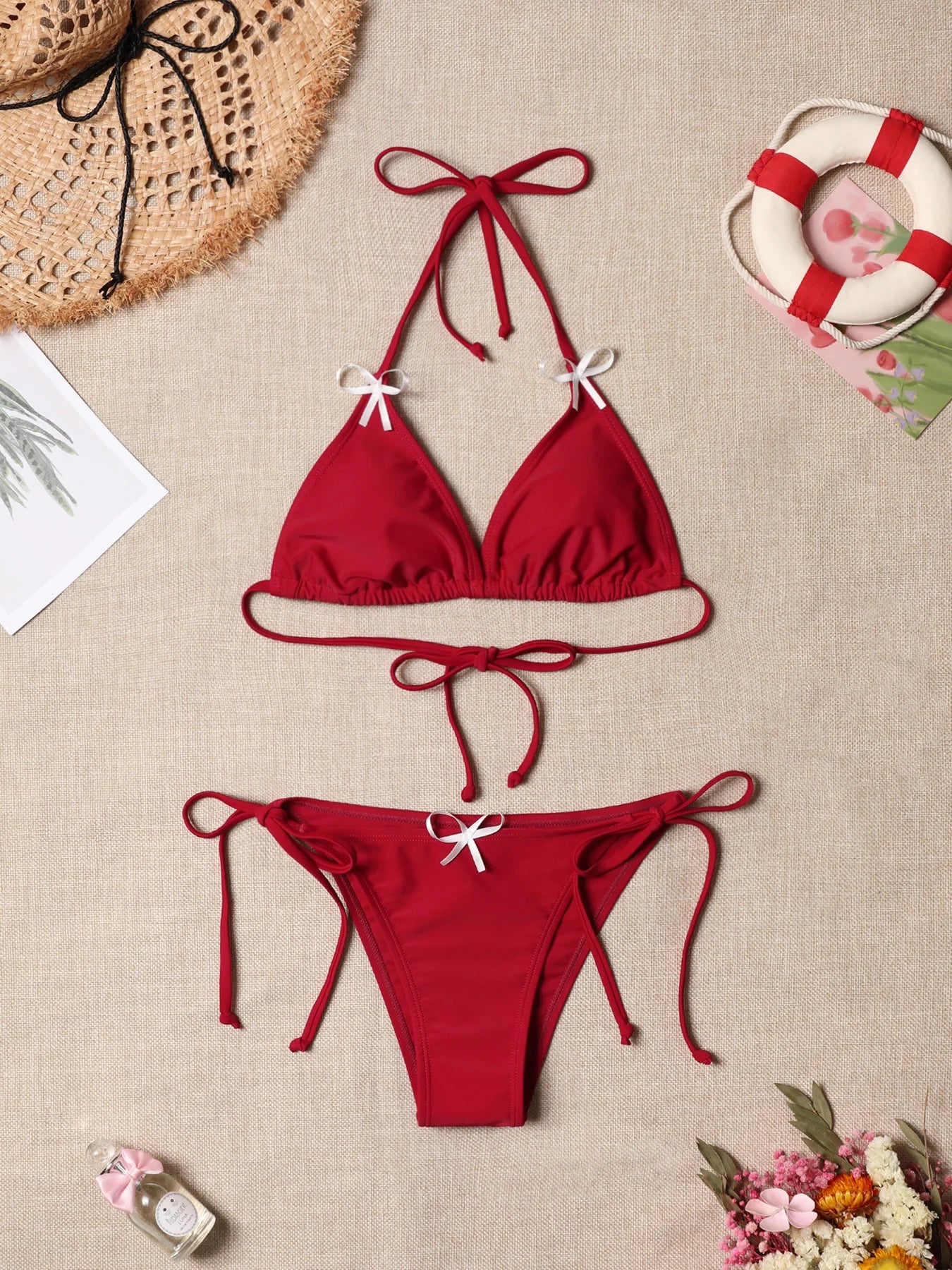 Traje de Baño Bikini Triangular con Tiras Laterales 2026, con Relleno, Sexy, Color Sólido, Moda de Verano para Mujer, Conjunto de Bikini, Nueva Llegada