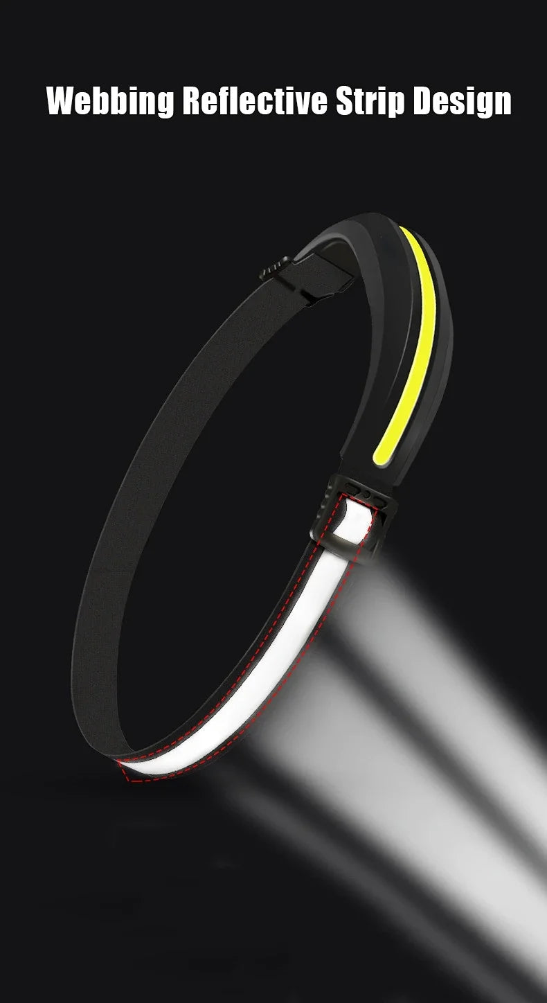 Linterna Frontal COB Recargable USB con Luz Blanca y Roja para Camping y Pesca