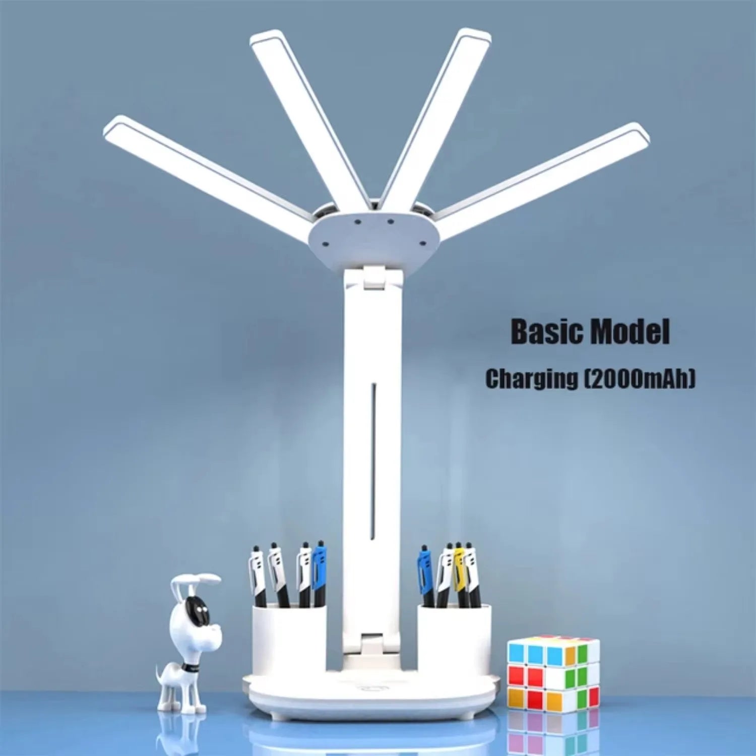 Lámpara de Mesa LED Multifunción con Ventilador Reloj y Carga USB Plegable