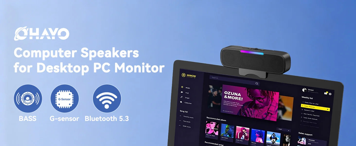 Barra de Sonido USB y Bluetooth para PC, Alimentada por USB con Altavoz y Bluetooth para Conexión a Teléfonos Inteligentes, Se Fija a Monitores