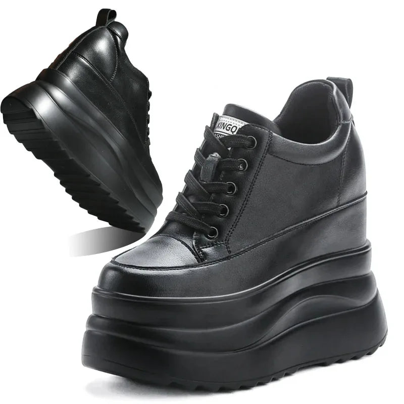 Zapatos deportivos Fujin con plataforma alta de 13 cm, zapatos planos con cuña, zapatillas gruesas, informales, cómodas, de alta gama, para caminar en otoño, 5 pulgadas