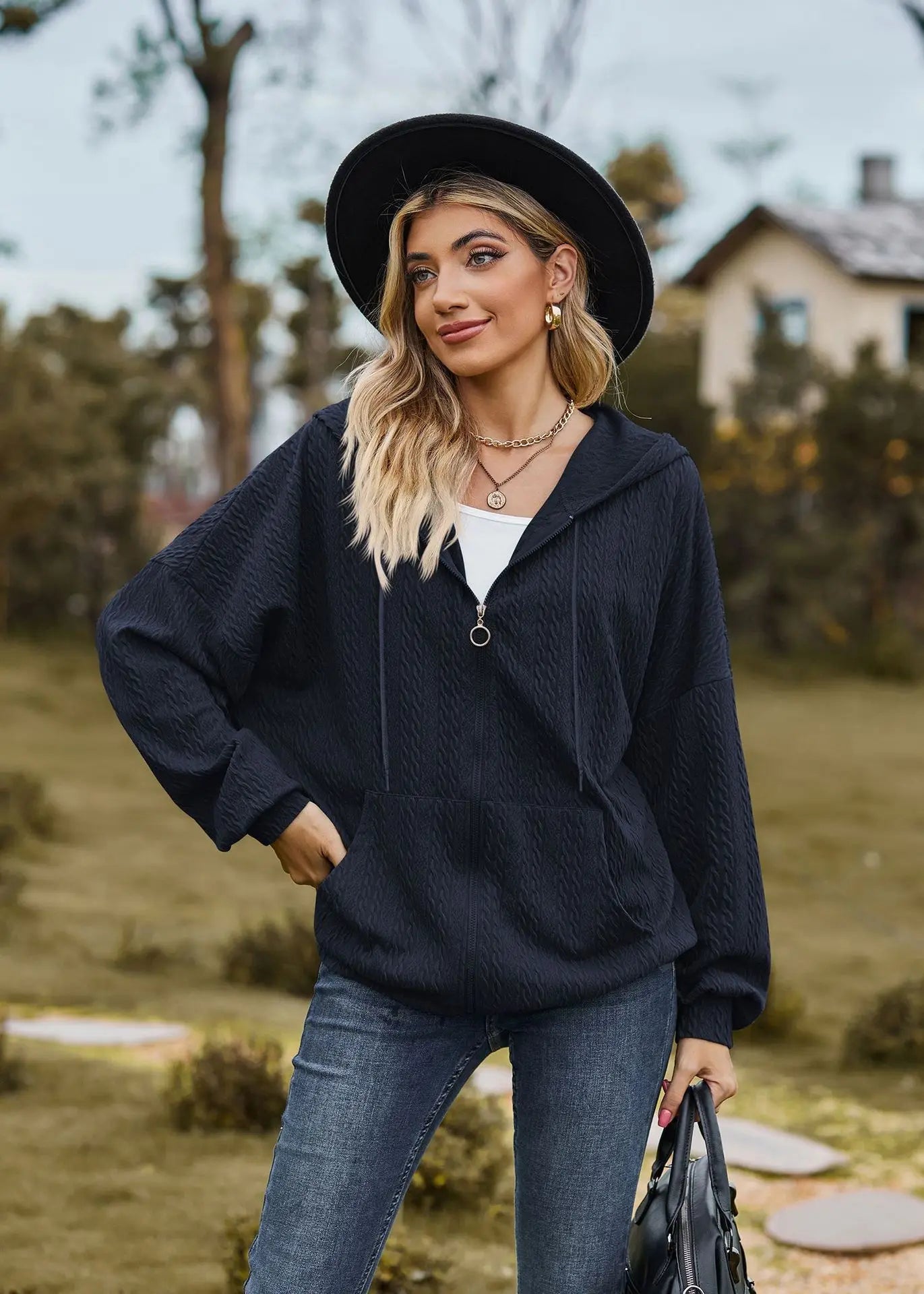 Sudadera con cremallera para mujer, abrigo informal de manga larga, ropa de calle de Color liso, holgado, Harajuku, otoño e invierno, 2024