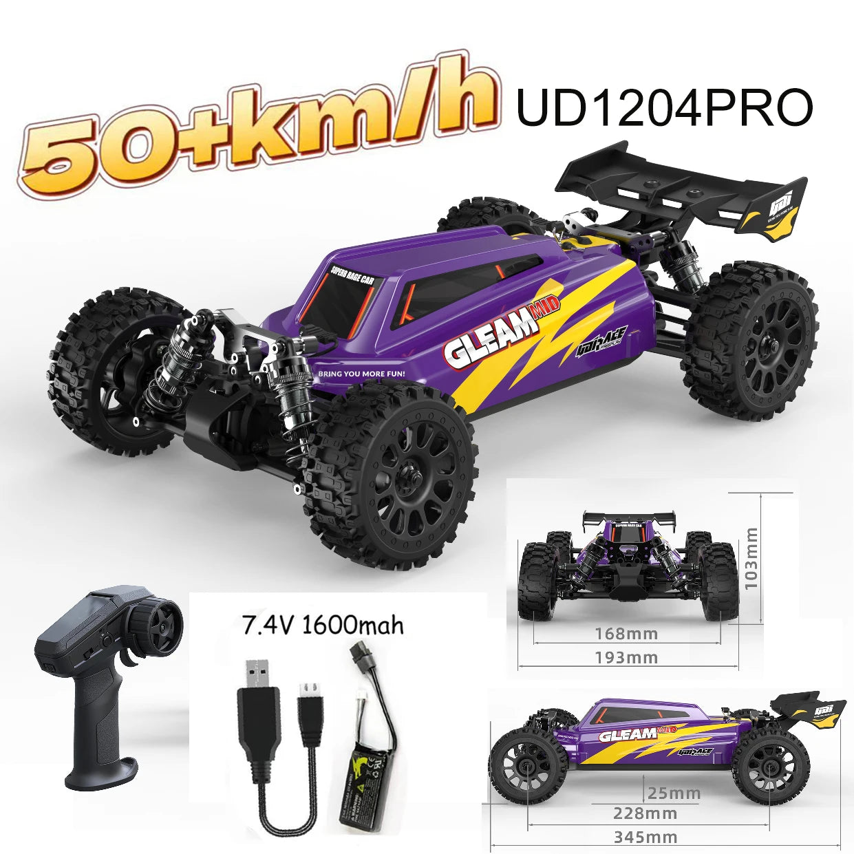 Camioneta RC 1/12 4WD sin Escobillas, Ultra Rápida, Todoterreno para Desierto