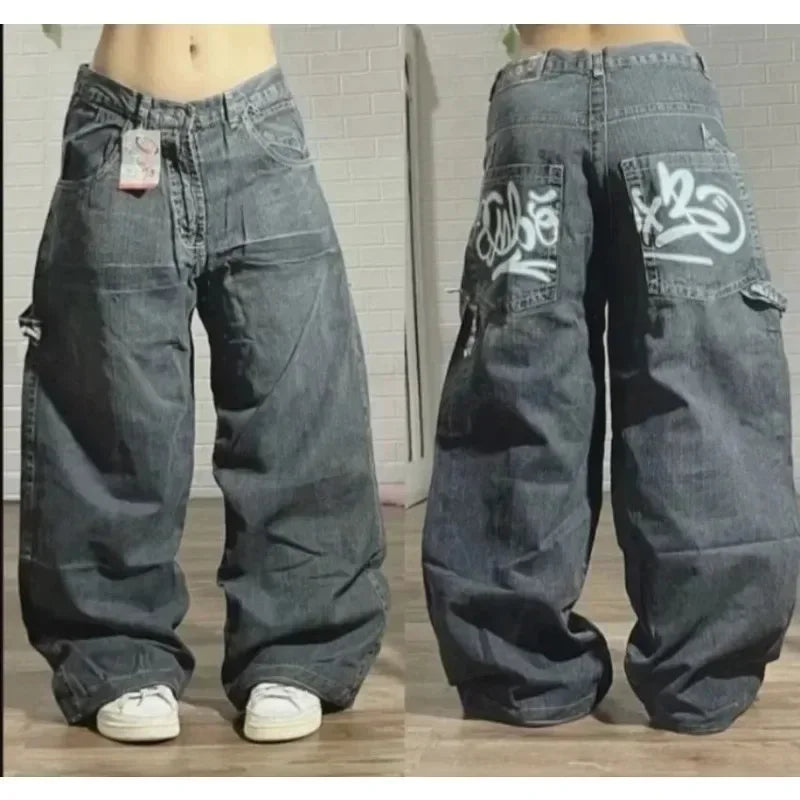 Pantalones Vaqueros Holgados Vintage de Pierna Ancha Y2K para Mujer