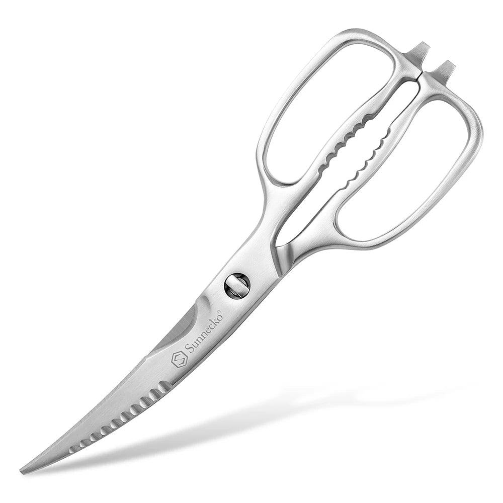 Sunnecko-tijeras de cocina profesionales de acero inoxidable, aptas para lavavajillas, cuchillas curvas de alta resistencia, tijeras de cocina, herramientas de corte
