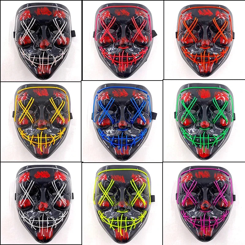 Máscara LED inalámbrica de neón y guantes de fibra óptica, máscara brillante en la oscuridad para Halloween, carnaval, cosplay, bar, fiesta de cumpleaños