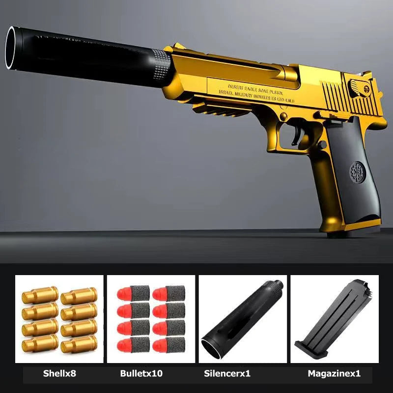Pistola de Juguete Desert Eagle con Expulsión de Cartuchos, Pistola de Airsoft con Balas de Espuma Suave, Juguete de Combate al Aire Libre para Juegos de Disparos, Regalo de Cumpleaños o Halloween