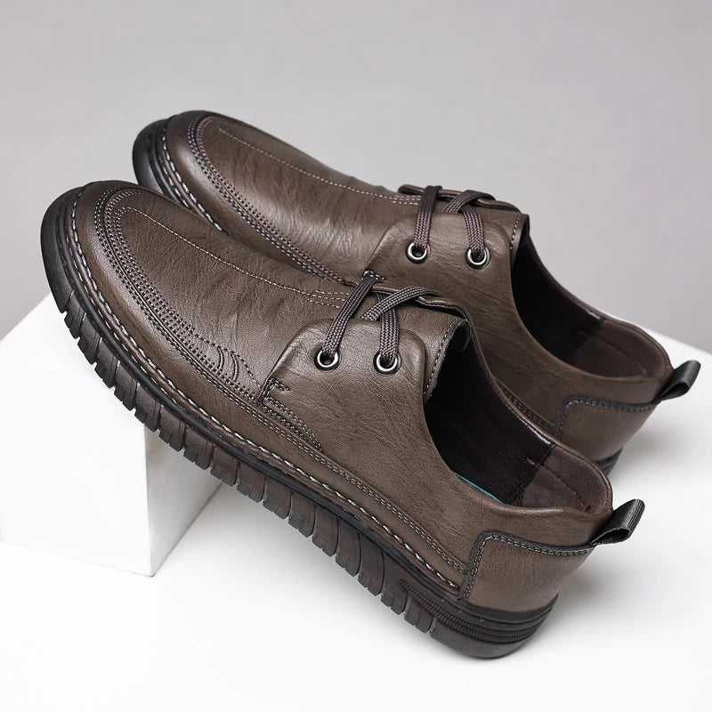 Zapatos Oxford de cuero con cordones cosidos a mano y suela antideslizante