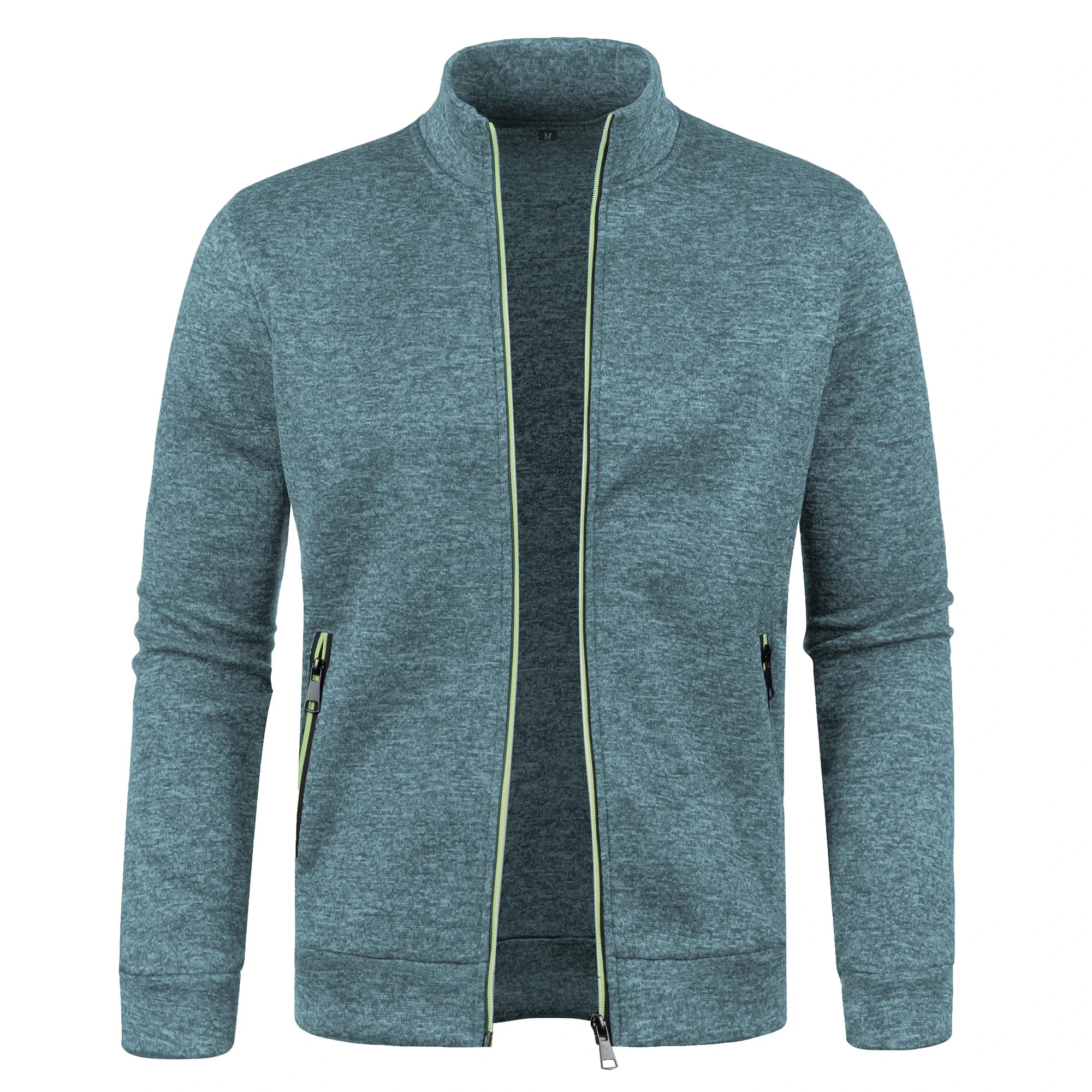Otoño e Invierno, nuevo suéter largo con cremallera y mangas de bloque de Color para hombre, suéter fino de felpa, chaqueta informal ajustada, abrigo cómodo