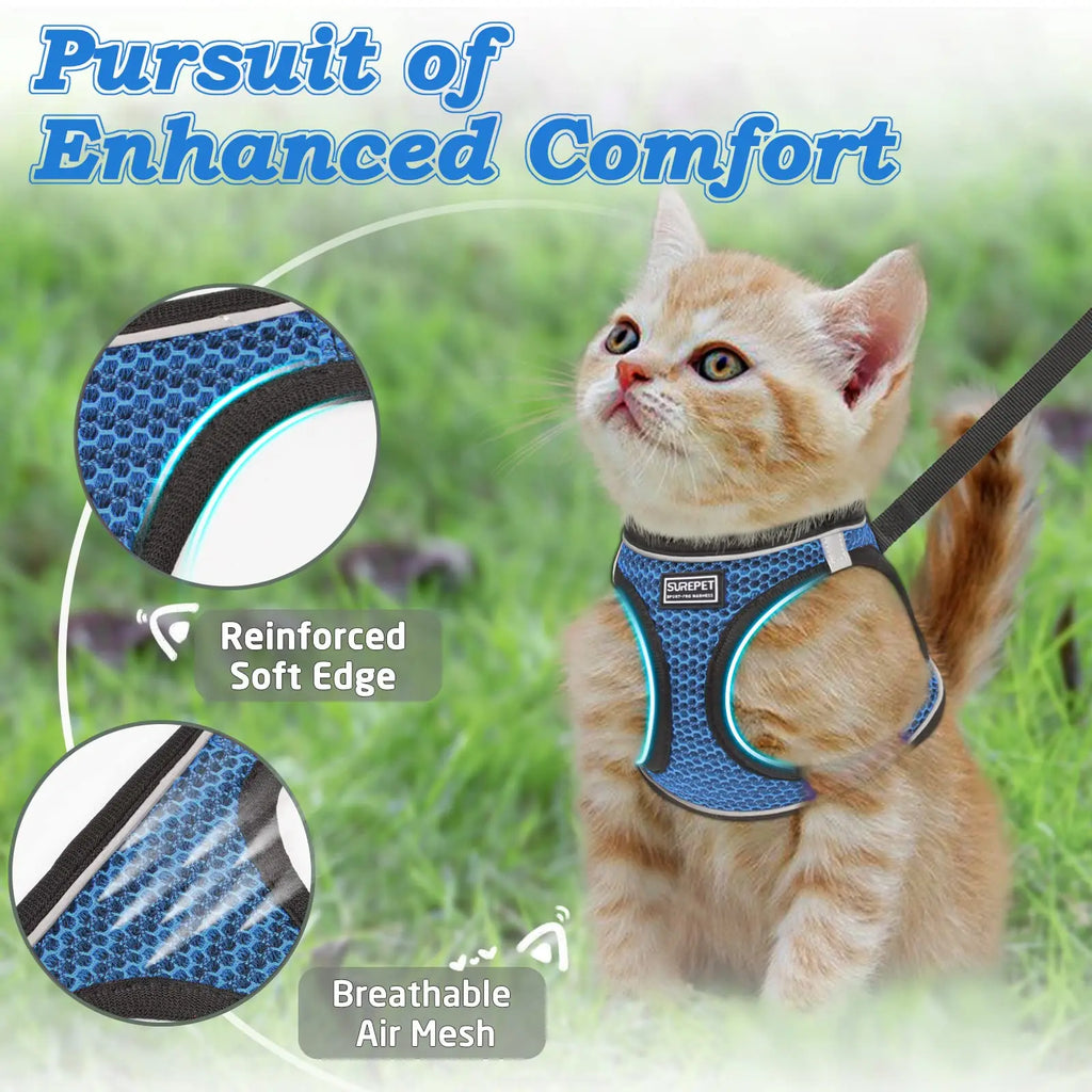 Arnés para perros y gatos con correa de plomo, chaleco ajustable, arneses transpirables de malla de poliéster, sti reflectante para accesorios para perros pequeños y gatos