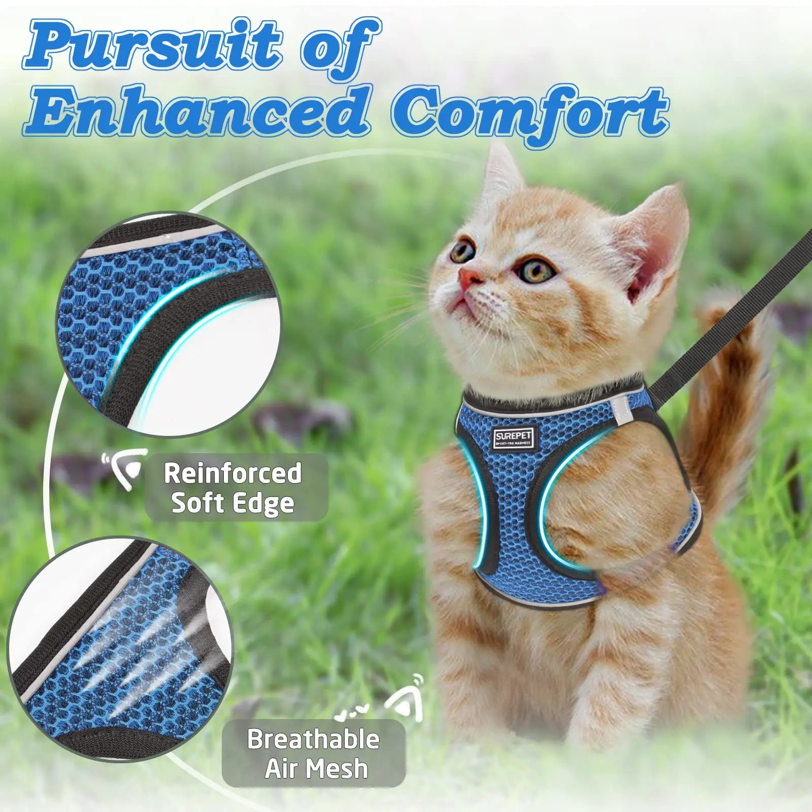 Arnés para perros y gatos con correa de plomo, chaleco ajustable, arneses transpirables de malla de poliéster, sti reflectante para accesorios para perros pequeños y gatos