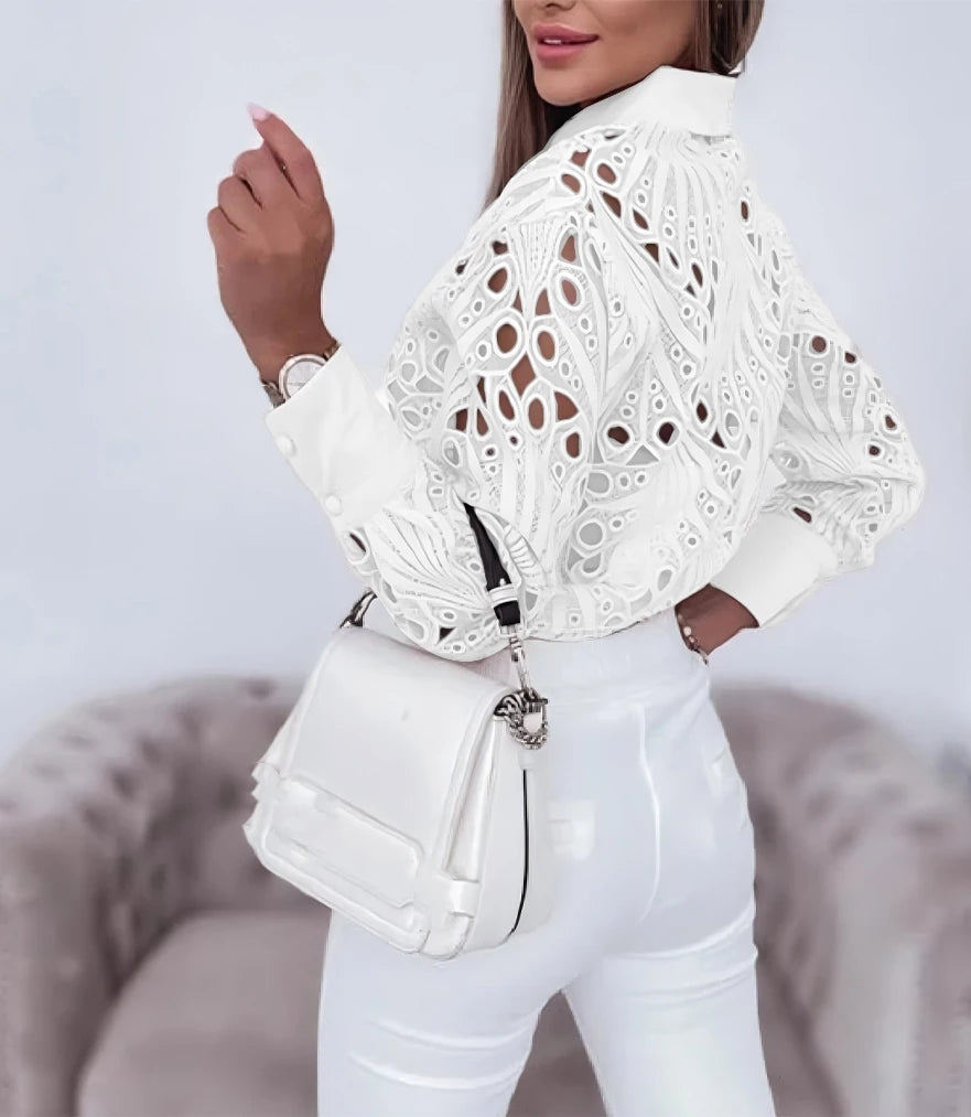 Blusa Ahuecada de Manga Larga con Botones para Mujer