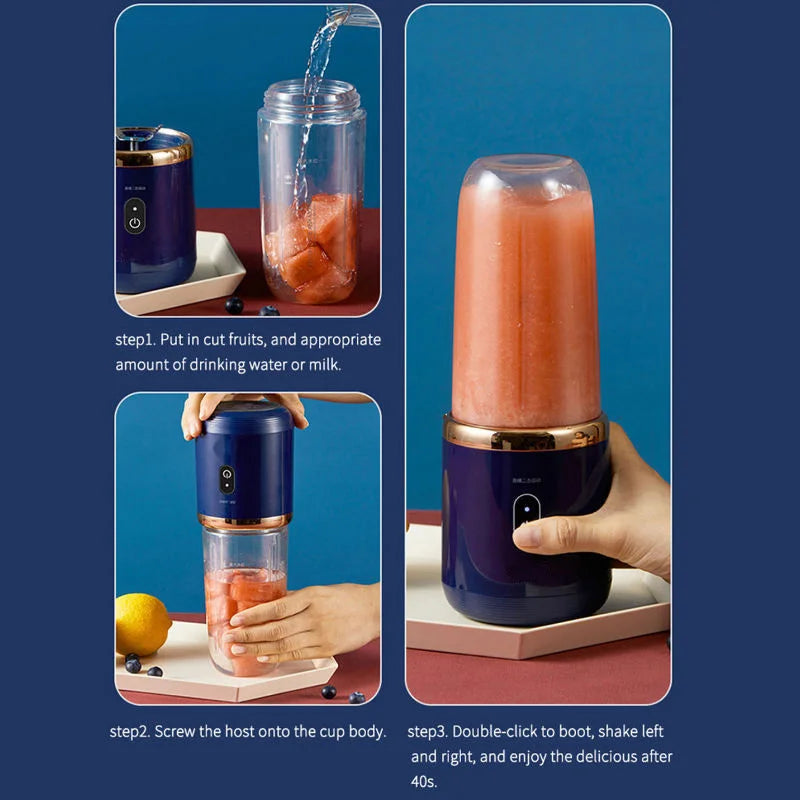 Exprimidor Eléctrico Portátil 300ml de Doble Engranaje con Carga Inalámbrica