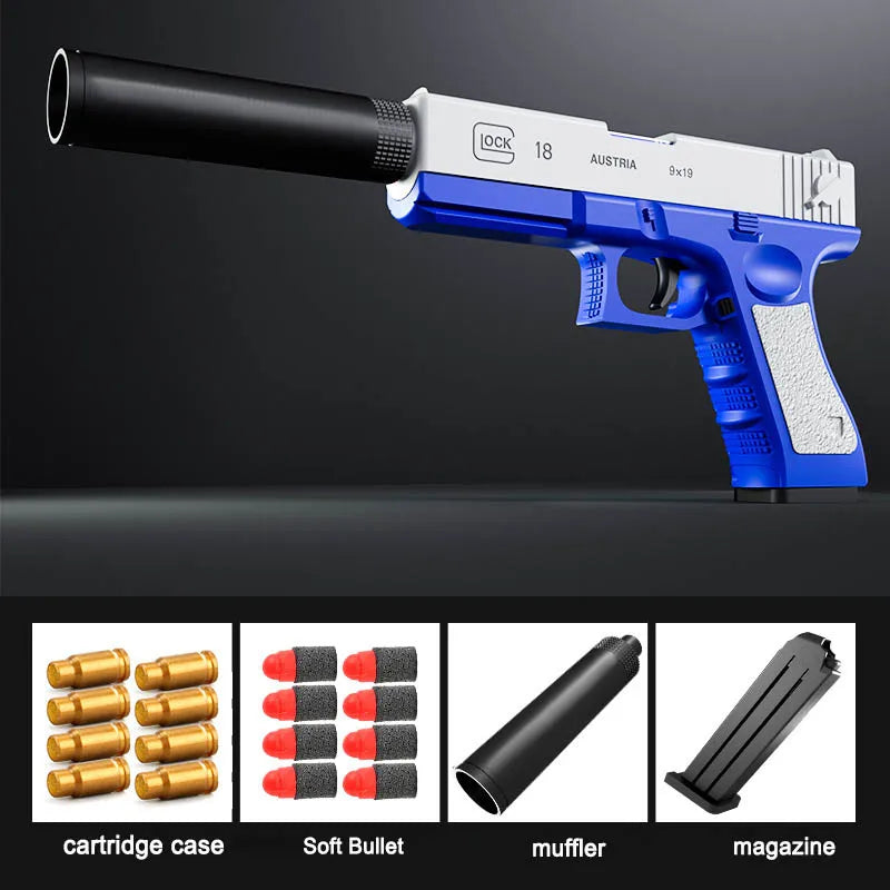 Pistola de juguete M1911 con balas de espuma, expulsión de casquillos, lanzador de dardos de espuma, arma de airsoft manual con silenciador para niños y adultos