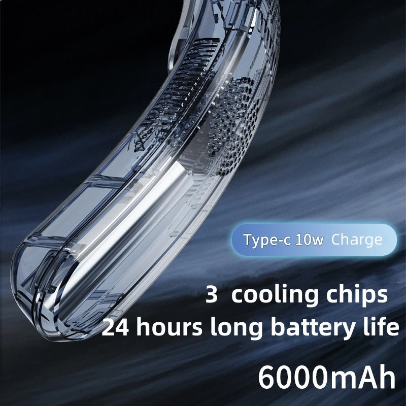 Ventilador portátil para cuello, miniaire acondicionado sin aspas, recargable por USB, 6000mAh