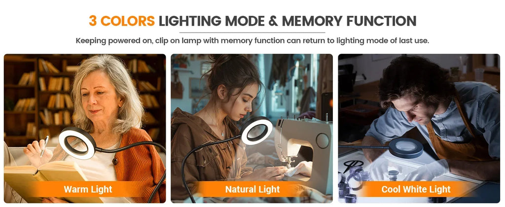 Lupa 5/10X con clip Lámpara de lupa 28/56LED Modo 3 colores 10 Atenuador de brillo 360 °   Luces flexibles con cuello de cisne