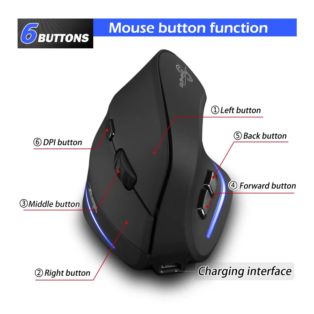Ratón Inalámbrico Ergonómico Lefon 2.4G, Ratón Vertical Recargable para Juegos, para PC, Portátil, MacOS, Oficina, Modelo F35C/F35B/F35