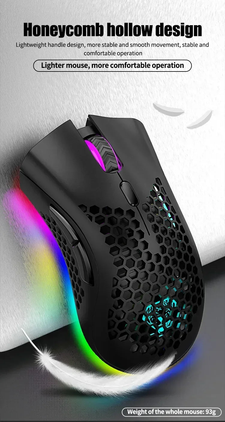 Ratón inalámbrico BM600 USB 2,4G inalámbrico RGB óptico celular ratón para juegos ergonómico óptico de panal ratón inalámbrico de oficina
