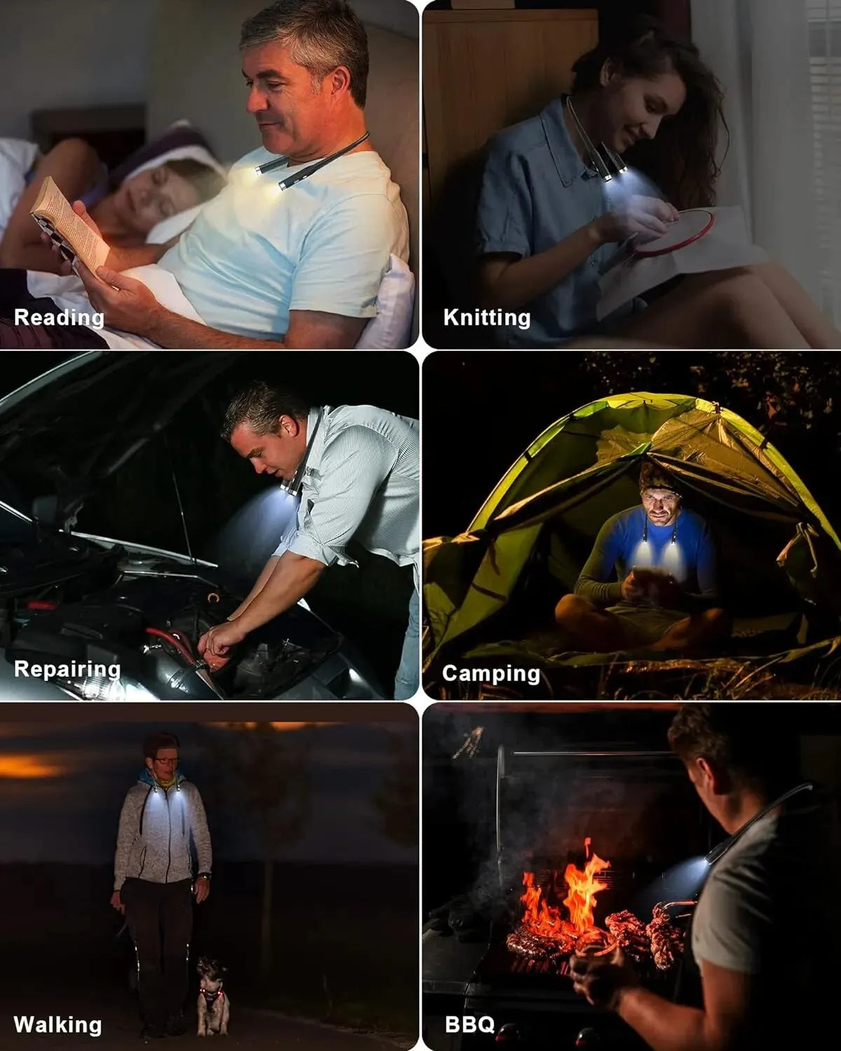 Luz LED para el cuello, 3 modos, lámpara de lectura para abrazos, lámpara portátil recargable para libros, novedad, linterna para libros, luz nocturna para el cuello