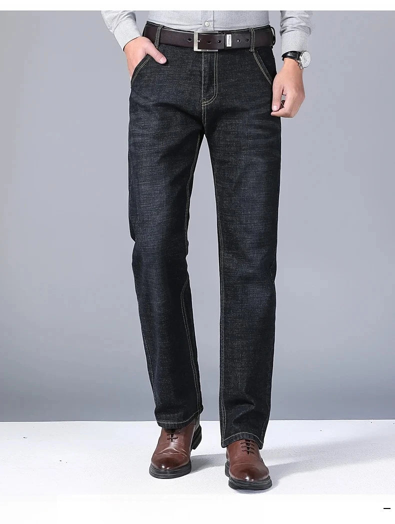 Pantalones Vaqueros de Negocios para Hombre, Ajustados Elásticos, Negro y Azul