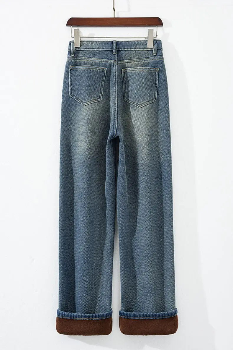 Pantalones Vaqueros de Lana de Pierna Ancha para Mujer