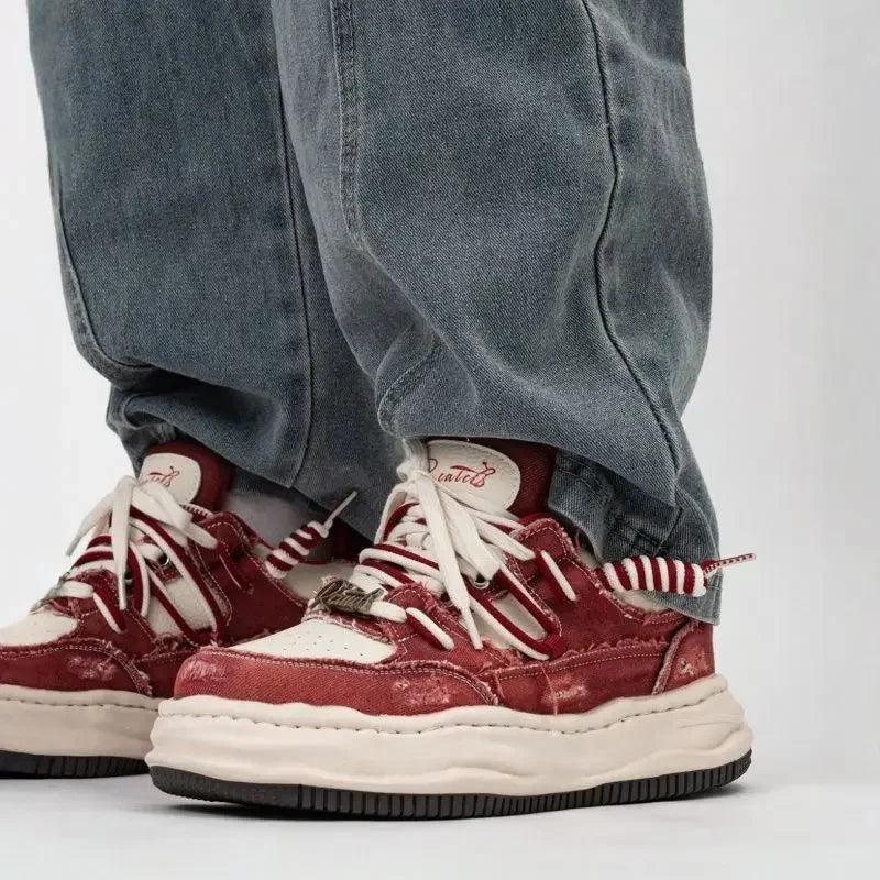 Zapatillas de skate de mezclilla retro para hombre con plataforma
