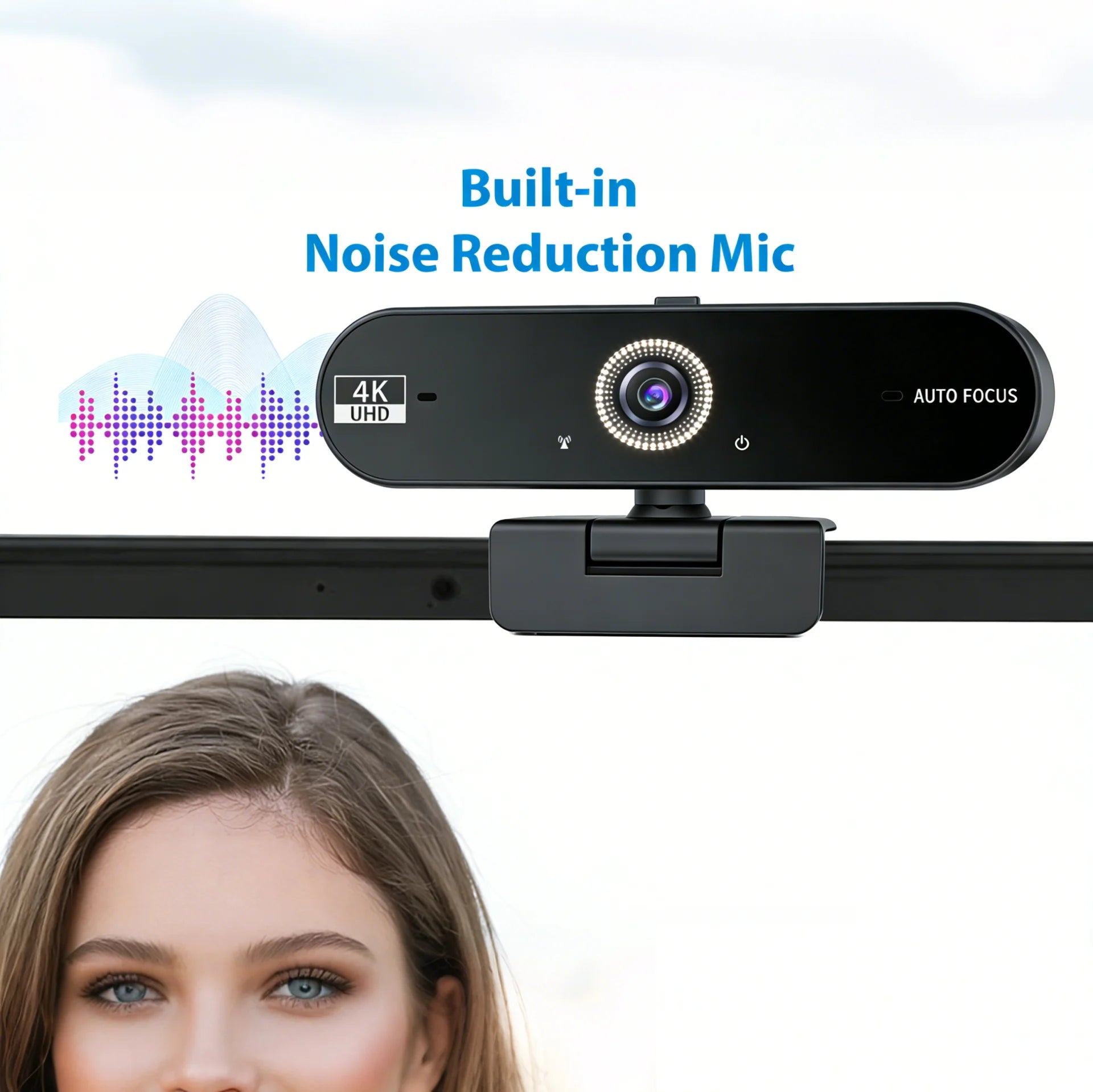Cámara web 4K UHD con enfoque automático y micrófonos con cancelación de ruido para PC