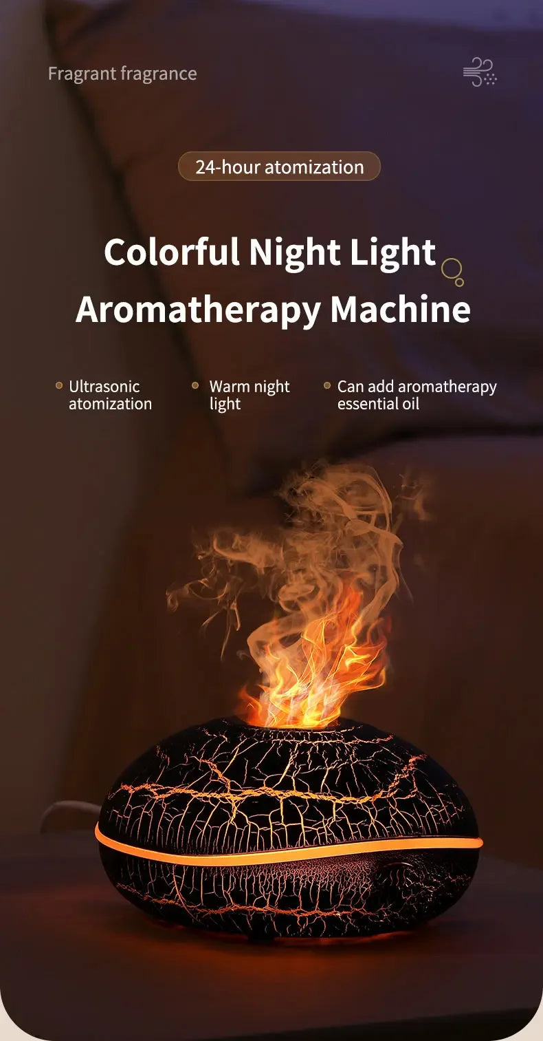 Nuevo humidificador de llama simulada, luz nocturna colorida para el hogar, atomización ultrasónica, puede agregar aceite esencial, pequeña máquina de aromaterapia