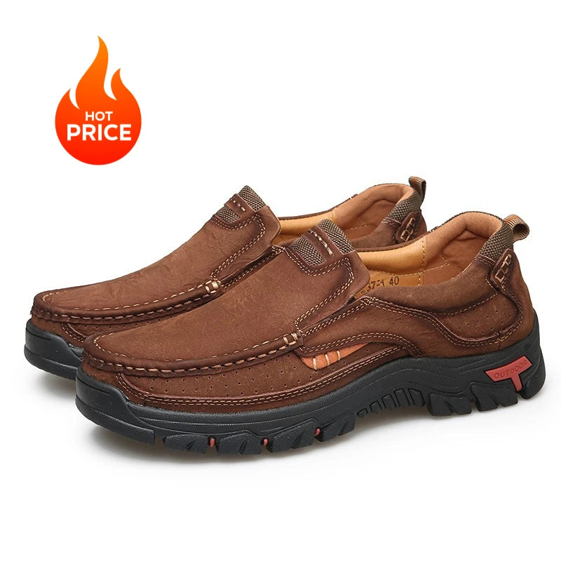 Mocasines de cuero genuino para hombre con suela gruesa antideslizante