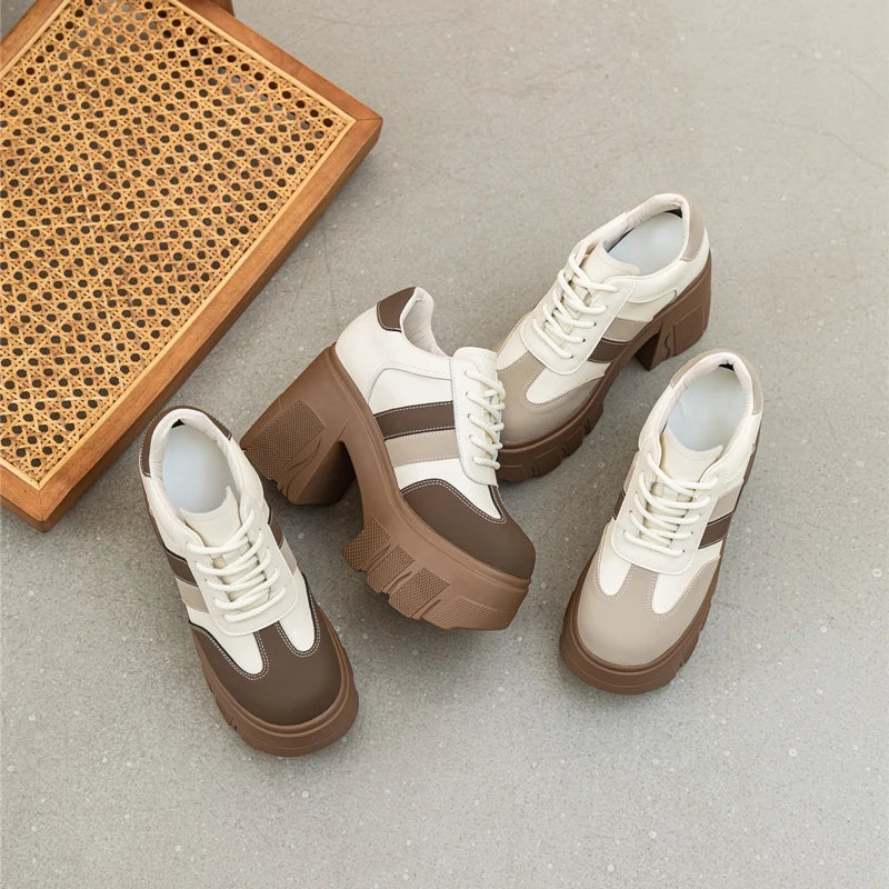 Zapatos de Tacon Alto con Plataforma para Mujer - Cuero con Cordones