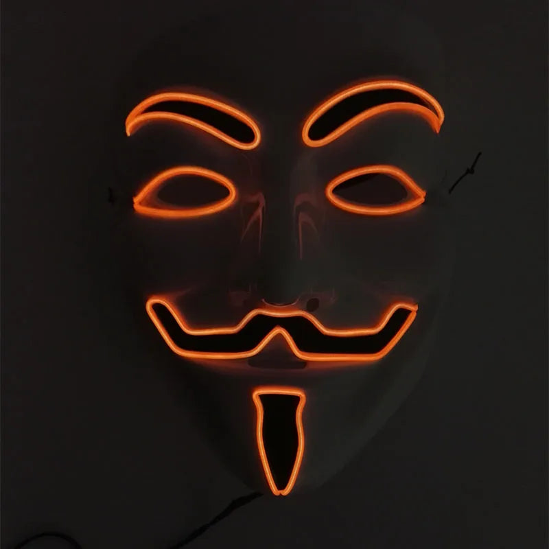 Máscara LED de Vendetta para Halloween, Discoteca, Carnaval, Fiesta, Decoración, Cosplay, Máscara Brillante de Guy Fawkes