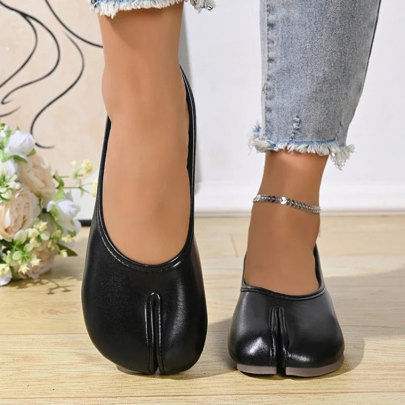 Zapatos Planos de Mujer con Punta Dividida y Ajuste Ancho, de Cuero PU, Sin Cordones, Cómodos y Casuales para Oficina, Primavera/Verano