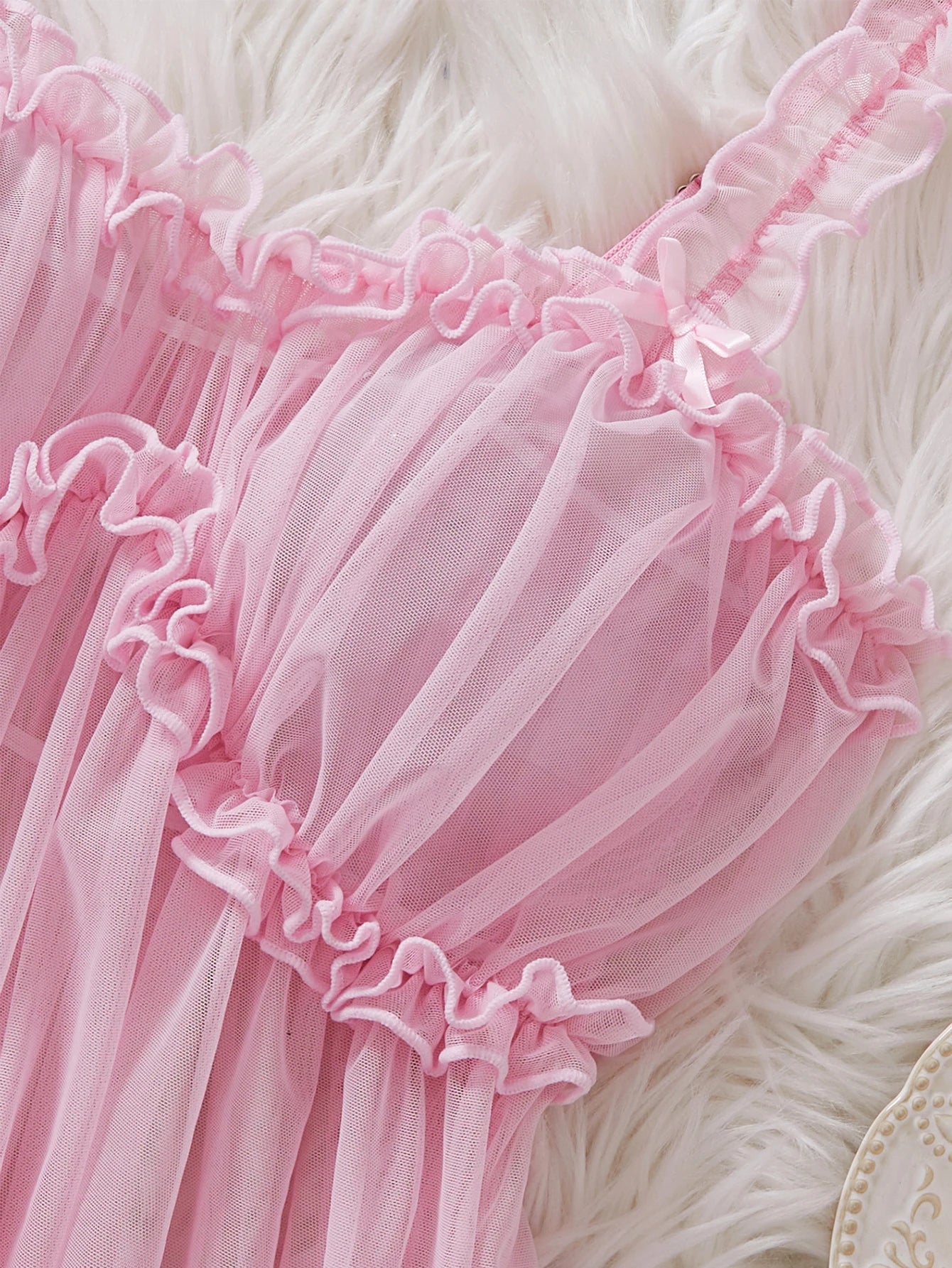 Babydoll Rosa con Encaje y Lazo, Conjunto de Lencería Sexy