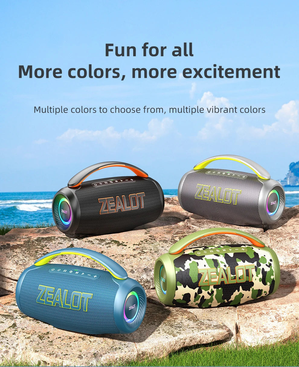 Altavoz Zealot-P12 Altavoz Bluetooth portátil de 60 W con IPX6 resistente al agua, mango cómodo, iluminación controlable, TF, USB