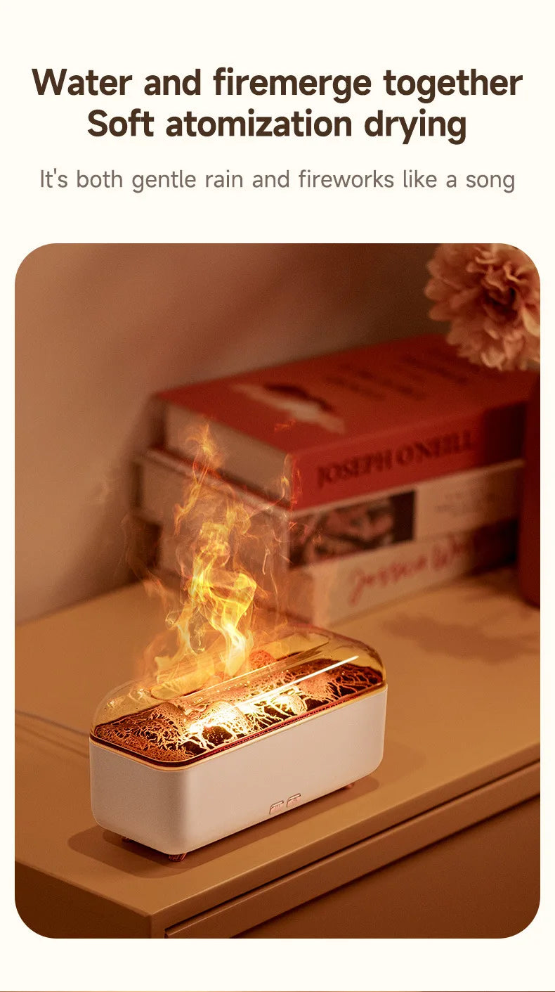 Difusor de Aroma de Aceite Esencial con Diseño de Lava Volcánica de 300 ml, Pequeño Difusor de Fragancia para el Hogar con USB, Humidificador con Efecto de Llama