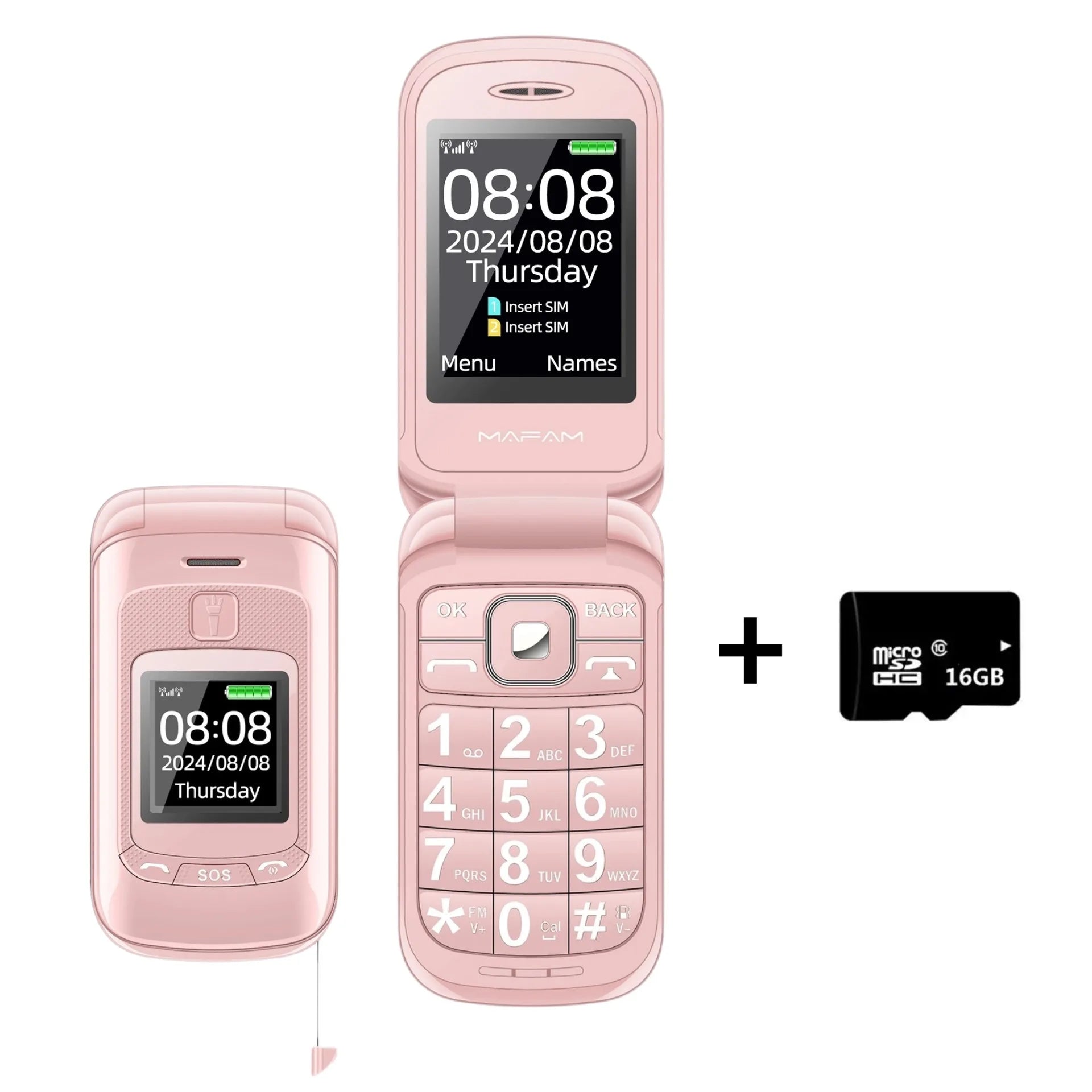 Mafam F899 Senior Flip Feature Phone Dos pantallas 2 Sim Botón grande SOS Dial Antorcha Clamshell Móvil Estilo retro 15 días Larga modo de reposo