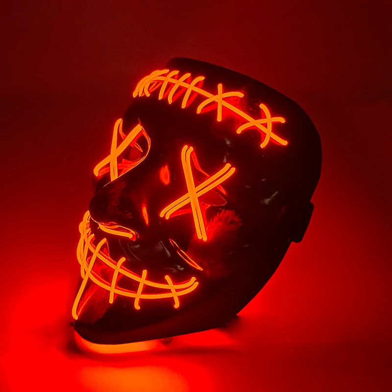 Máscara de Purge con Luces LED de Neón Intermitentes para Cosplay 2026, Máscara de Cabeza para Adultos, Accesorio Festivo que Brilla en la Oscuridad