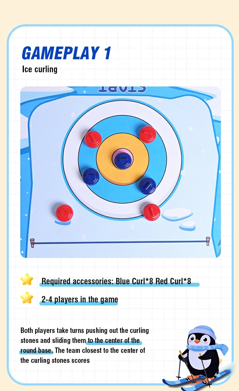 Juego de Mesa Curling 5 en 1 para Familia Hockey sobre Hielo