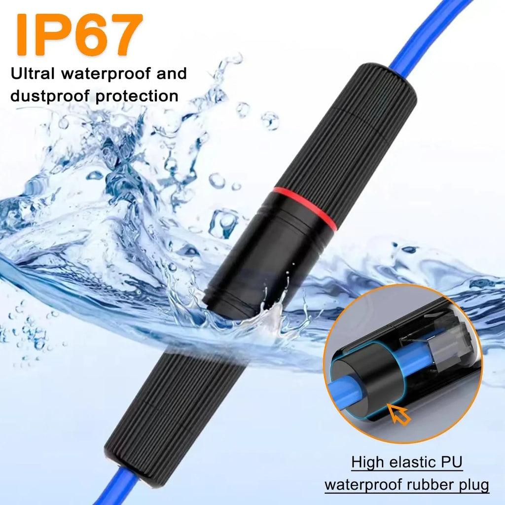 Conector RJ45 impermeable IP67 para extensión de cable Ethernet exterior