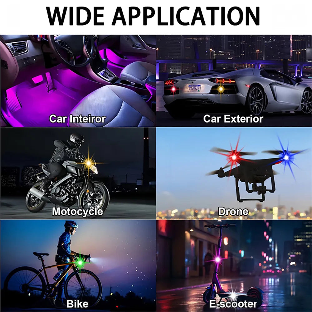 Kit de luz LED recargable para coche, luz LED que cambia de Color RGB con Control remoto, lámpara de ambiente decorativa para motocicleta y coche