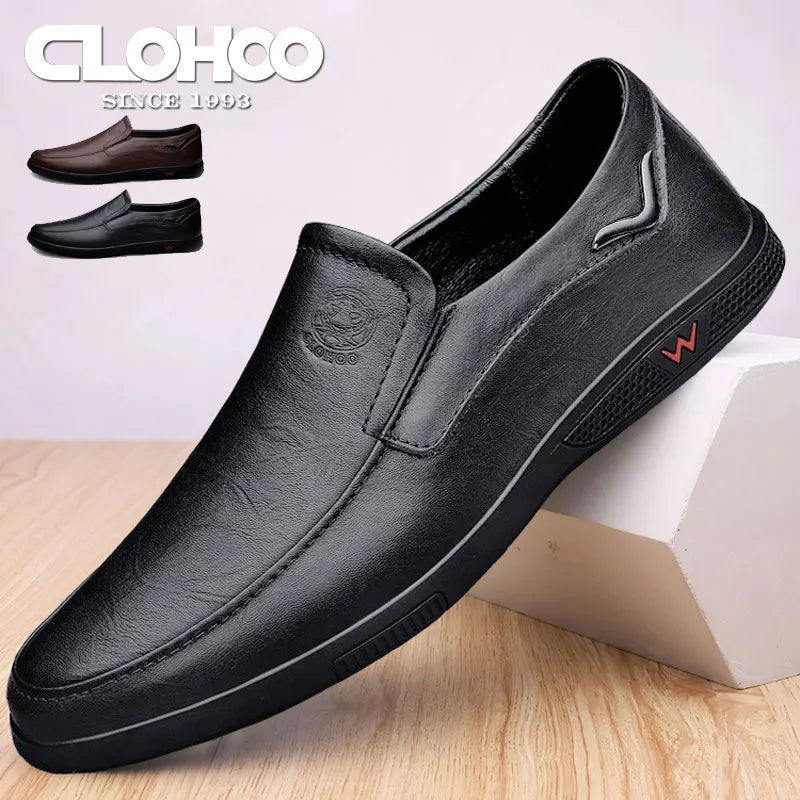 CLOHOO Zapatos casuales de negocios para hombres Calzado de cuero con parte inferior de goma de piel de vaca en capas hecho a mano para oficina y ocio