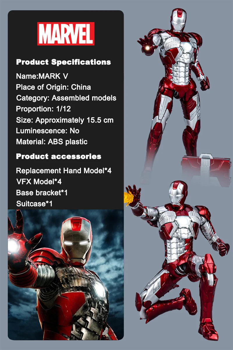 Figura de Anime de Iron Man MK5 de Marvel, Kit de Modelo a Escala 1/12, Serie Infinity Saga, Ironman Mark 5, Ensamblaje ABS, Articulaciones Móviles, Regalos y Juguetes