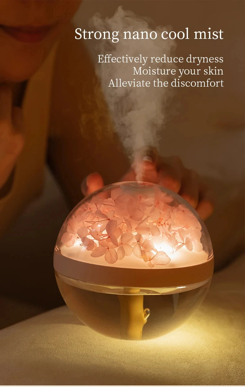 Humidificador de flores eternas, luz de ambiente, cargador de batería Dual USB, Mini difusor de flores artificiales, regalo de Festival creativo para el hogar