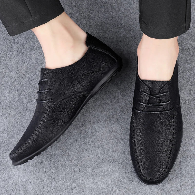 Zapatos de cuero para hombre, suelas blandas, zapatos de cuero informales de talla grande para las cuatro estaciones, zapatos de conducción versátiles para fiesta juvenil a la moda