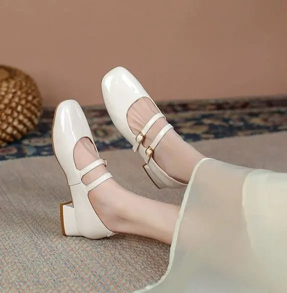 Zapatos Mary Jane Tacón Bajo Mujer Vintage Burdeos