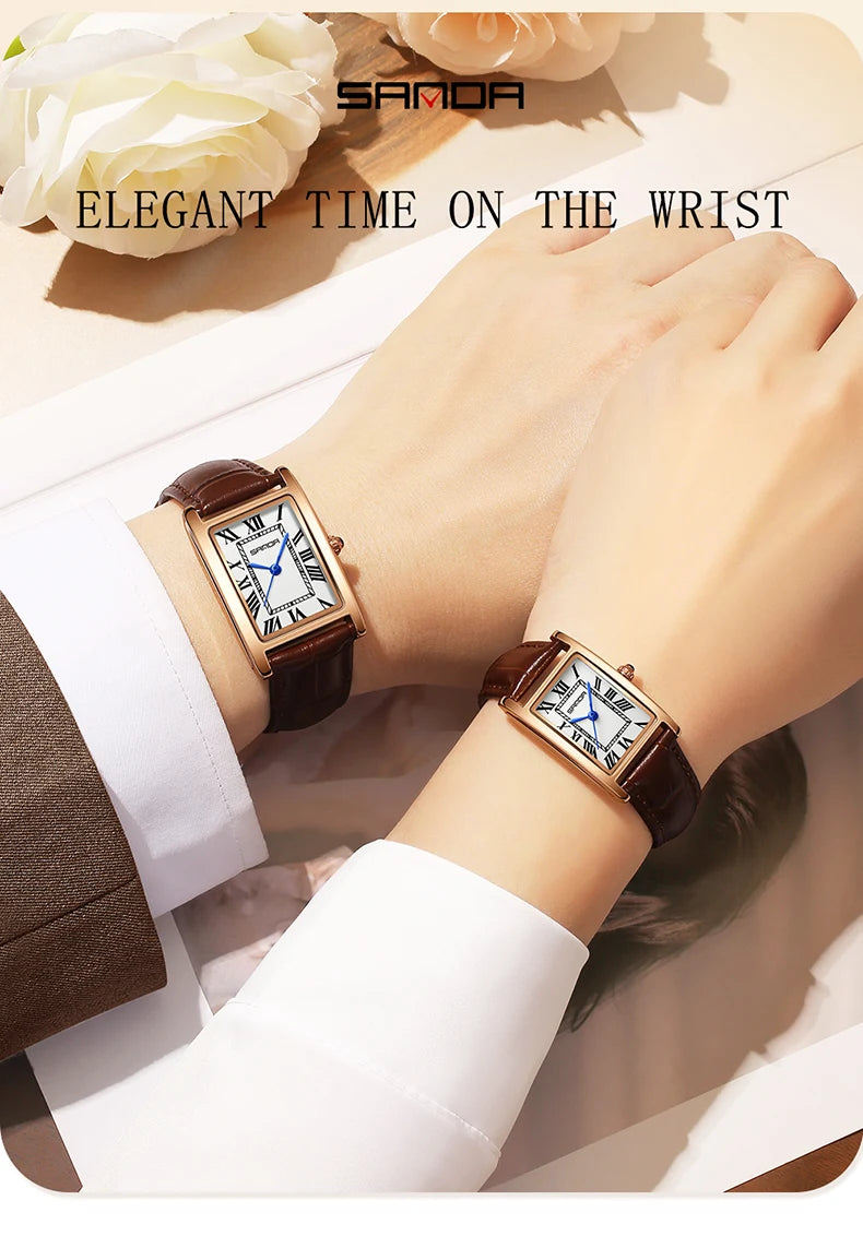Relojes de Cuarzo SANDA para Pareja, Correa de Cuero