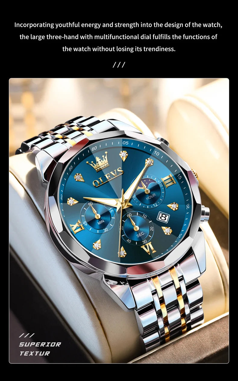 Reloj OLEVS 3670 Cronógrafo para Hombre Fase Lunar Resistente al Agua