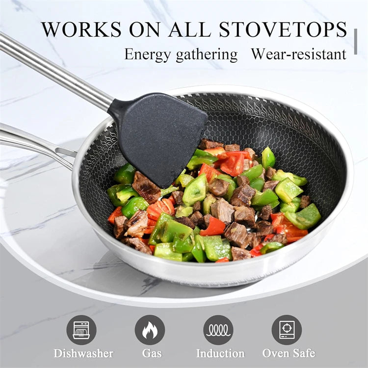 Sartén Wok de acero inoxidable 316, sartén Wok antiadherente de panal, sartén grande para freír con mango, Compatible con inducción JT560